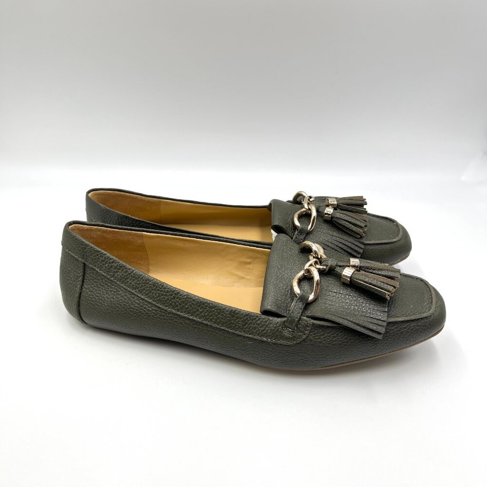 Talbots Womens Size 8 8M Gray Grey Leather Fringed Tasseled Flats Loafers Shoes